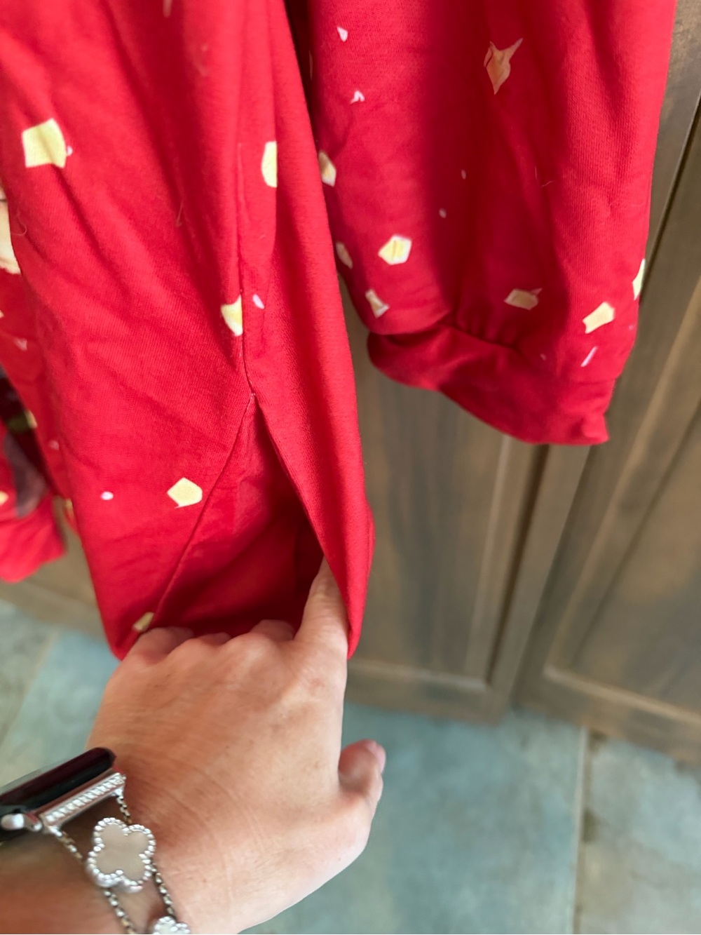 Women's Red Long-Sleeve Holiday Hoodie Dress - Merry Christmas Reindeer - Picture 5 of 7